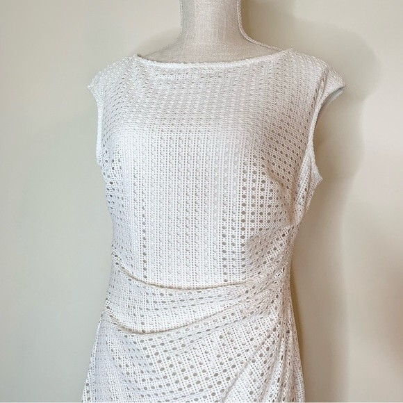 Chaps White Eyelet Sheath Dress Side Ruching Brunch Dress10 - Picture 3 of 9
